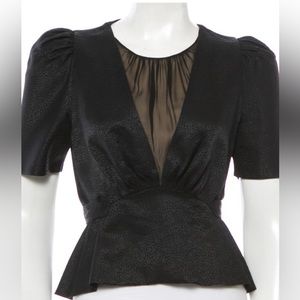 3.1 Philip Lim Top Blouse Size S | Jacquard with Waist Tie Cinch and Silk Inset